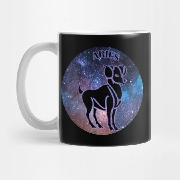 Aries Astrology Zodiac Sign - Aries Ram Coffee Cup or Mug Astrology Birthday Gifts Ideas - Stars or Space with Black and Purple by CDC Gold Designs